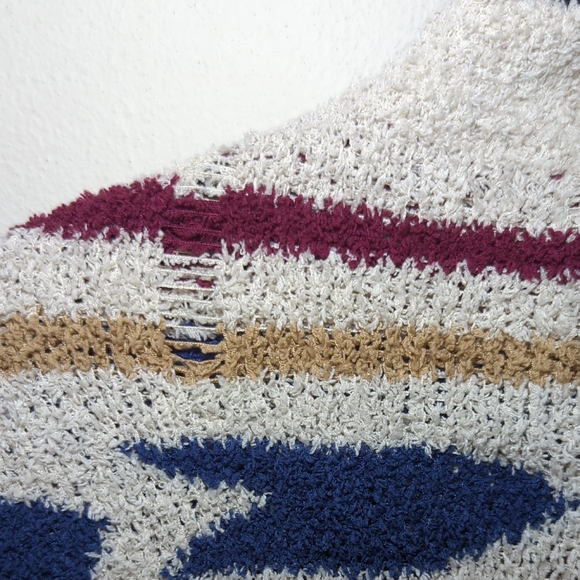 Love Riche Cardigan Cream + Blue + Red Patterned Open Front Soft Women's Size L - Picture 9 of 9